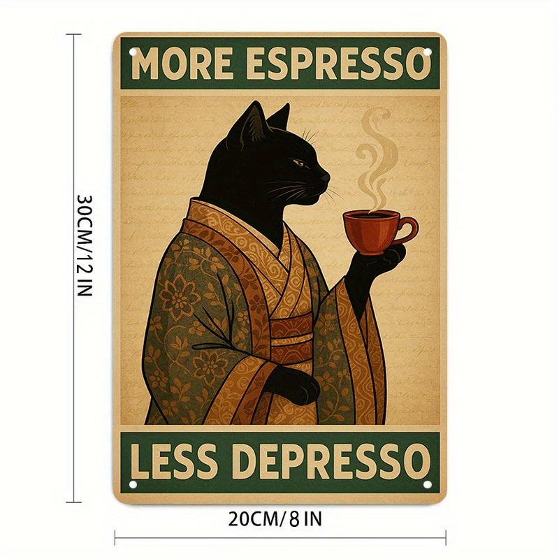 

1pc Coffee Tin Sign, More Espresso Less Depresso, Black Cat Design, Funny Cafe Sign, Coffee Shop Decor, Modern Wall Art 20x30cm（7.8x11.8inch）