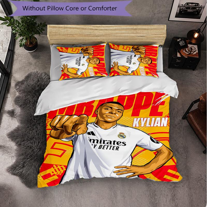 Kylian Mbappe 3 Piece Bedding Set Soft Duvet Cover Set with Pillowcases Printed Bedroom Decor Set for Home