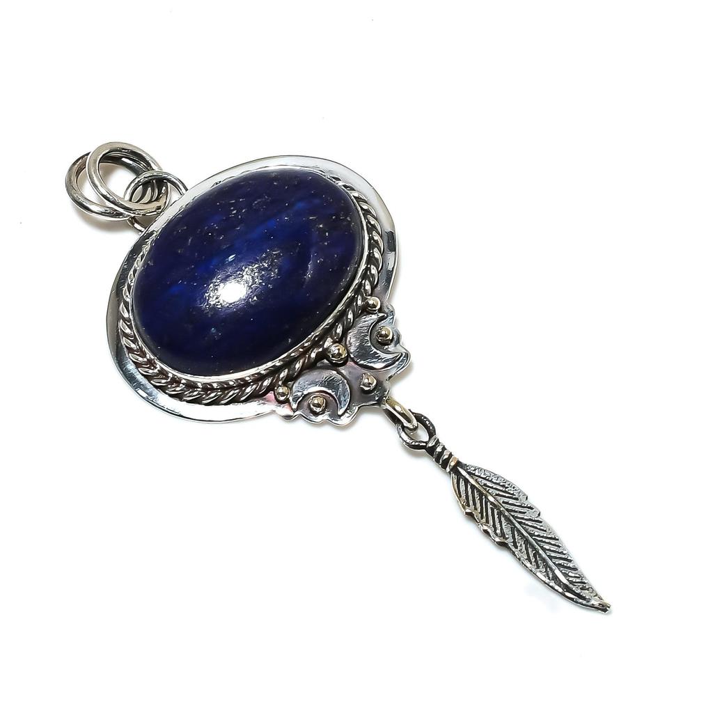 Colgante de Lapislázuli Hecho a Mano con Charm de Pluma en Plata de Ley 925 – Regalo Perfecto de Navidad, Año Nuevo o Festivo para Ella
