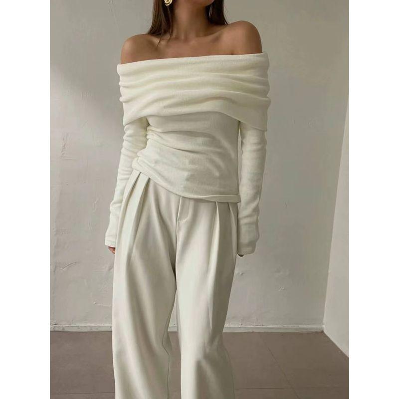Fashion Style Off Shoulder Elegant Silm Chest Wrap Knitting Sweater Off Shoulder Knitted Sweater