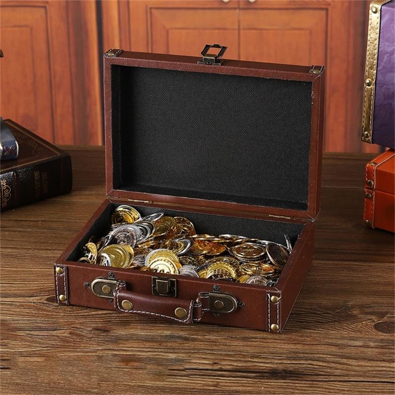 Scatola portaoggetti portatile in stile europeo antico, robusta custodia da viaggio in pelle, portatile per l'organizzazione di vestiti e libri