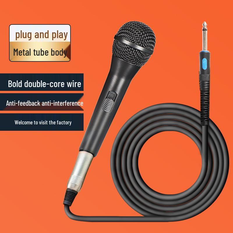 Full Metal Handheld Wired Microphone for Live Stage, Outdoor Singing, and Home Audio.