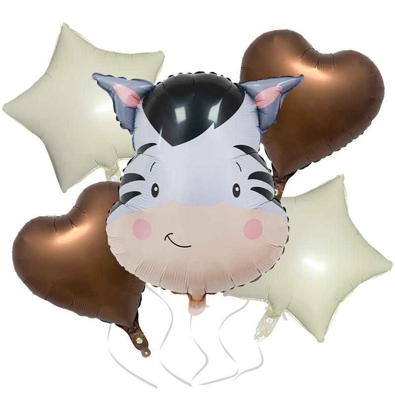 Cream Cute Wind Animal 5-Piece Set Cow Deer Red Letter Aluminum Film Balloon Set Children'S Birthday Party Decoration