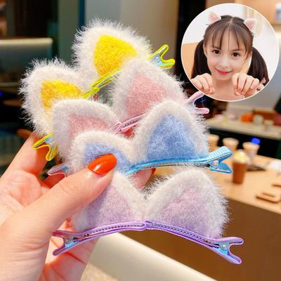 Fermacapelli 3D Orecchie di Gatto Peluche Fermaglio per Capelli Morbido Soffice Colori Vivaci Morsetto Metallico Arrotondato Fermacapelli per Bambini Acconciature Autunno Inverno Scuola Viaggio