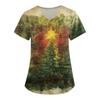 Women's Cute Printed Work Clothes V-neck Double Layer Pockets Basic Short Sleeve Top Pullover Christmas