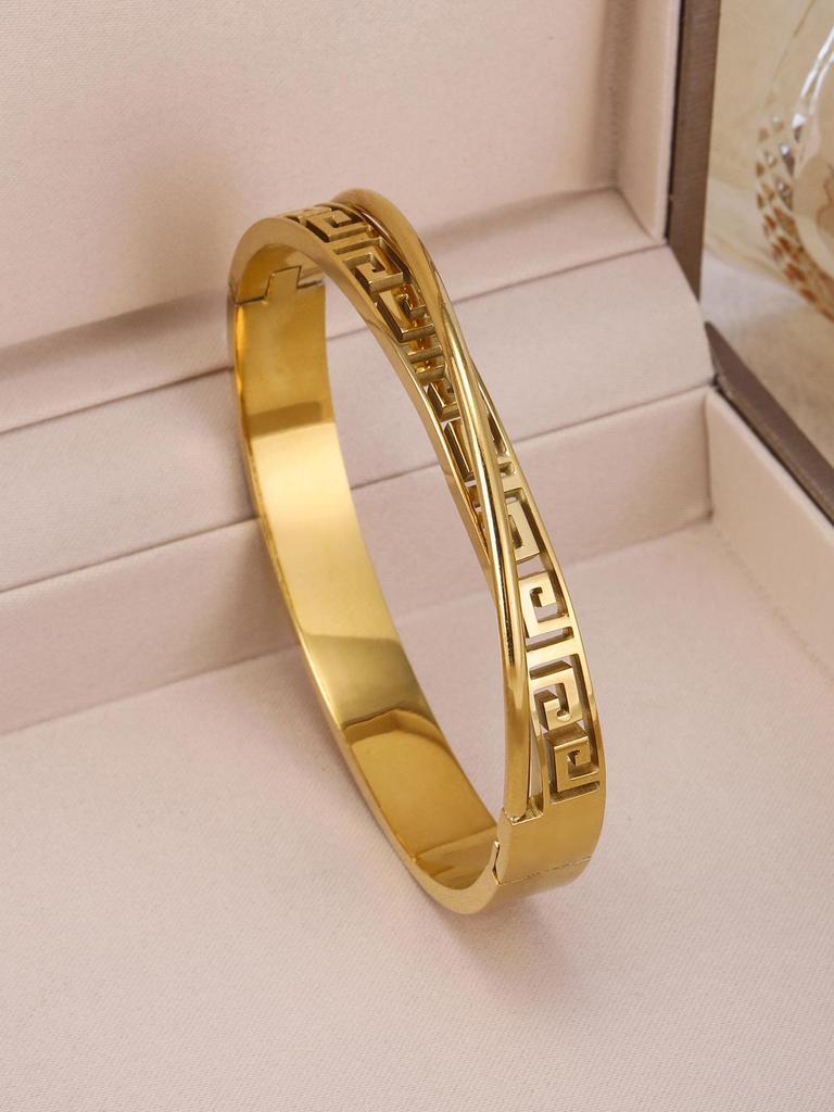 18K Gold Plated Four-Leaf Clover Stainless Steel Bracelet 3-Piece Set