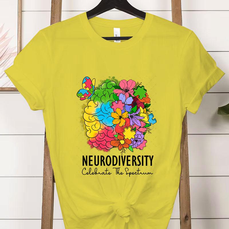 

Учитель Аутизм Футболка Цветочная Нейроразнообразие Празднуйте Спектр Графические Футболки Одежда Футболка для осведомленности об аутизме для женщин 3XL
