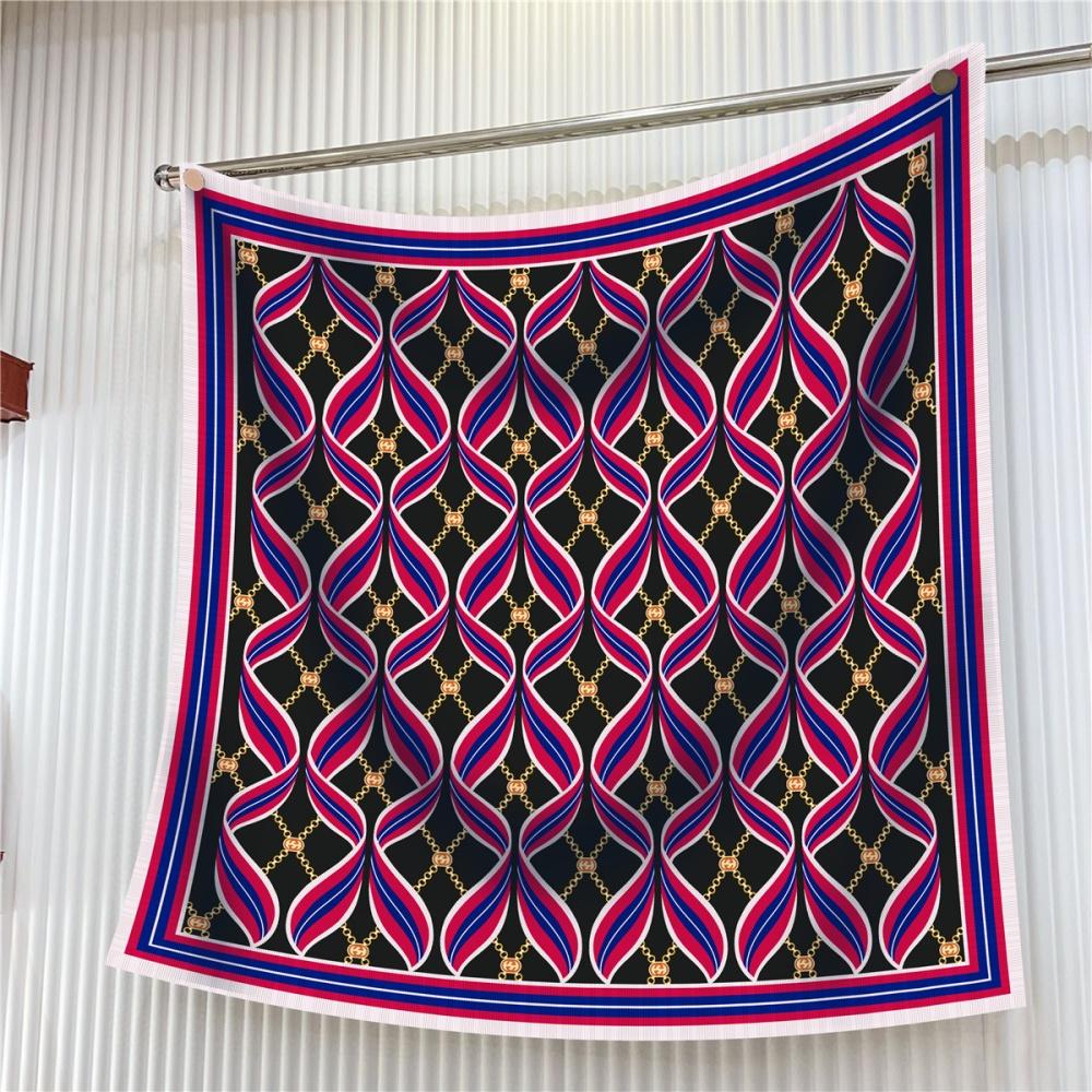 Silk Scarf Women Floral Printed Square Scarves Head Echarpes Silk Foulards Femme Wraps Beach Shawls Bandana Lady Hijabs 90CM