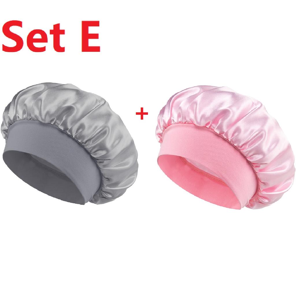 Women's Wide-brimmed Night Sleep Hair Caps Silky Bonnet Nightcap Elastic Headband Satin Head Cover Hat Shower Cap for Curly Hair