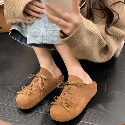 Autumn And Winter New Style Round Toe Women Flat Shoes 2025 Suede Butterfly Knot Soft Sole Non-slip Wear Resistant Women Shoes