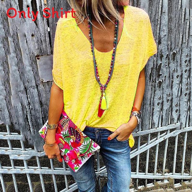 Womens Cotton V Neck Short Sleeve T Shirt With Loose Fit For Casual Spring Season