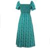Women's Spring/summer Print Split Waist Dress One-line Shoulder Short-sleeved Holiday Casual Dress