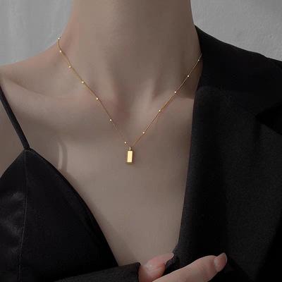 Geometric Gold Brick Pendant Clavicle Necklace for Women with Bead Chain
