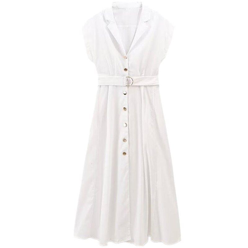 

Fashion Style 2024 Summer New Women s Clothing White Minimalist Short Sleeve Shirt Long Dress 8274709 White L