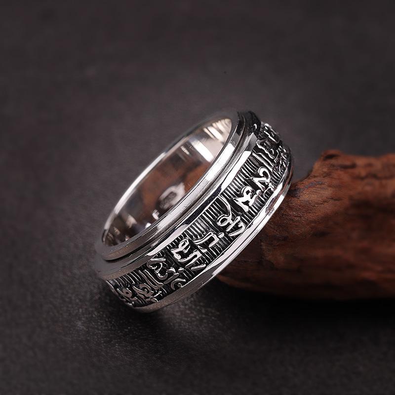 925 Sterling Silver Tibetan Script Rotating Ring for Men – Ethnic Style