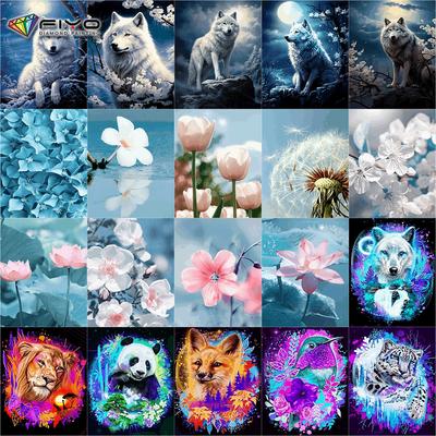 Pittura diamante trapano completo lupo bianco fiore animale pittura diamante fatto a mano arte paesaggio fai da te diamante mosaico pittura decorazione della casa