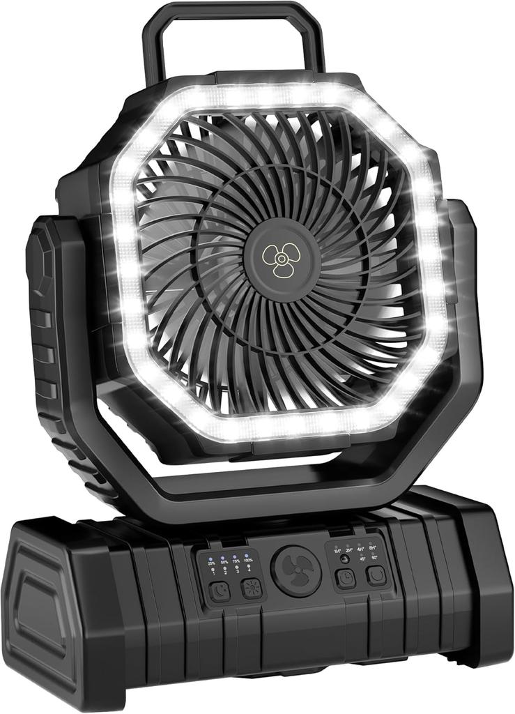 Portable Fan Rechargeable, 20000mAh Cordless Battery Powered Camping Fan with LED Light & Remote, 4 Speeds Wind, Timer, USB C