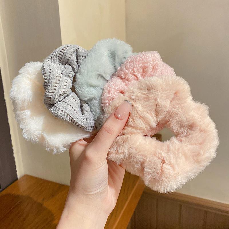 7Pcs/Set Sweet Furry Hair Scrunchies Elastic Rubber Bands Ponytail Holder Rubber Ties For Women Girls Hair Accessories