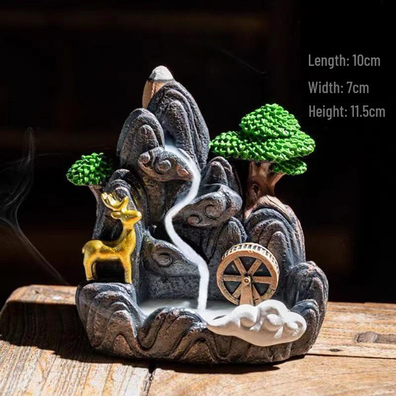 Creative Resin Backflow Incense Burner with High Mountain Flowing Water and Clouds Aromatherapy