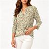 Women's Printed Cotton Linen Neck Shirt with Three-Quarter Sleeves
