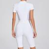 Women's Waist-Hugging Open-Neck Short-Sleeve Mesh Patchwork Yoga Jumpsuit - Fitness Sportswear