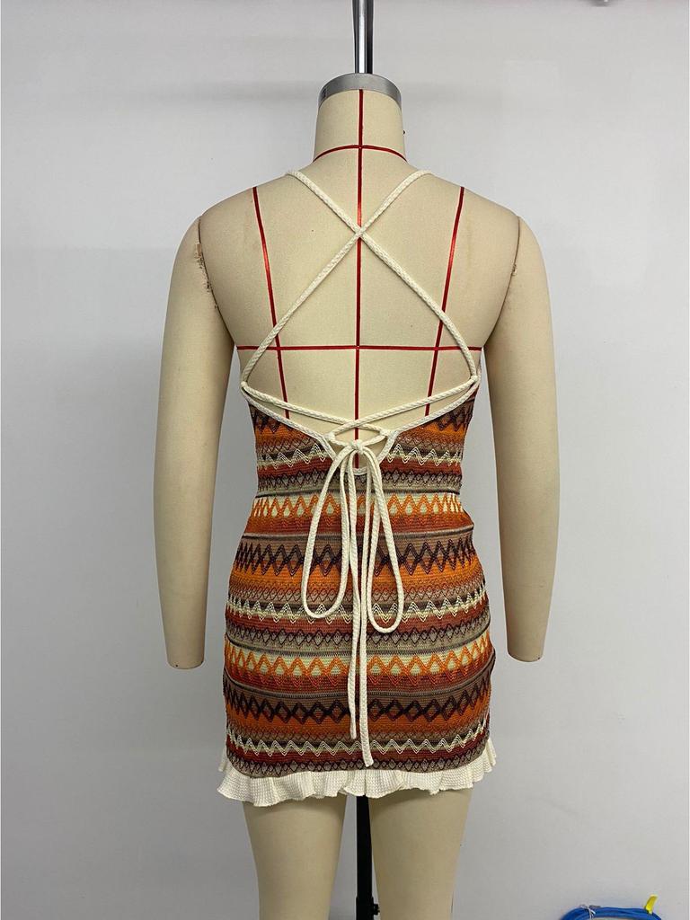 Spicy Backless Spaghetti Strap Dress with Drawstring & Color Embroidery - Hot Girl Style