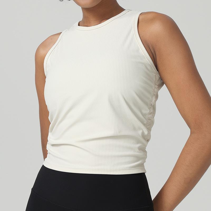 Cross-border nude sleeveless vest waist fold running fitness yoga clothes breathable slim fit sports vest women 2/XS