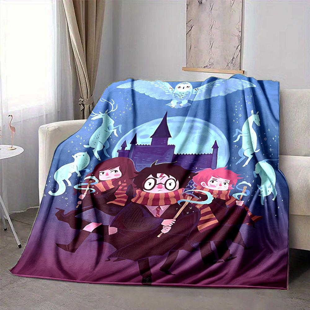1pc Harry Potter Flannel Throw Blanket - HD Printed Lightweight Soft Warm All-Season Blanket for Sofa, Bed, Travel, Camping 032