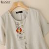 ZANZEA Women Casual Round Neck Summer Short Sleeve Print Blouse
