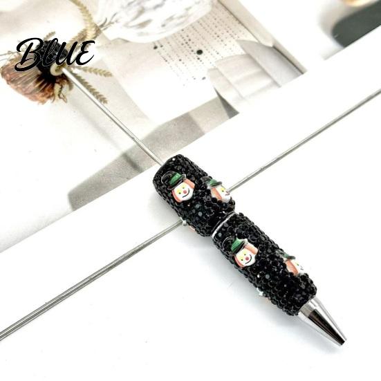 Rhinestone Writing Pen Beadable Pen Glitter Plastic Beaded Halloween Pumpkin Ghost Skull Smooth Gel Ink for DIY Craft Making School Office Supplies