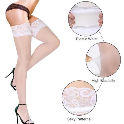 Spitzen-Oberschenkelhohe Strümpfe für Damen Unterwäsche Cosplay Kostüme Schwarz Weiß Rot Über dem Knie Lange Socken Transparente Strümpfe medias