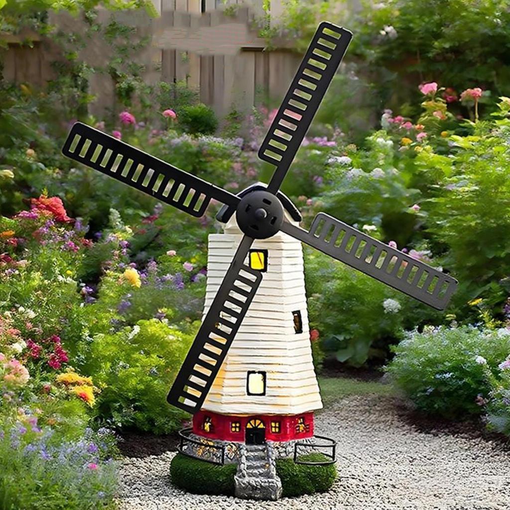 Solar Light House Decorative LED Wind Mill Figurine Solar Powered Lighted Windmill Statue For Garden Yard Backyard Pathway