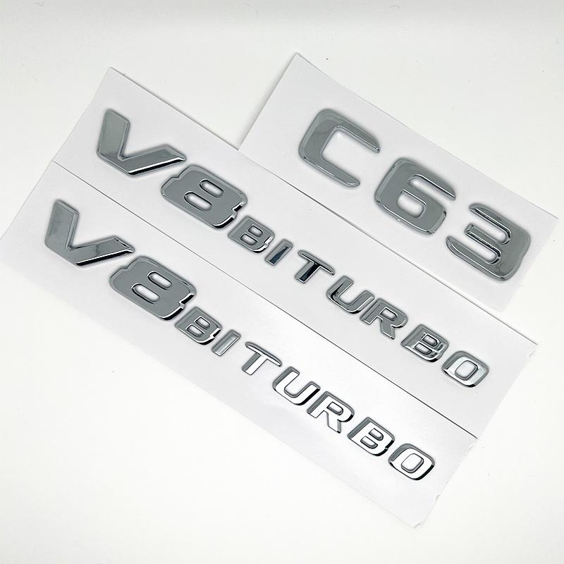 3D ABS Chrome C63 Logo V8 BITURBO Badge Car Rear Star Sticker Trunk AMG Emblem For Mercedes Benz C63 AMG W205 C205 Accessories
