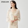Zhaojun Spring/Summer High-End Silk Embroidered V-Neck 3/4 Sleeve Top