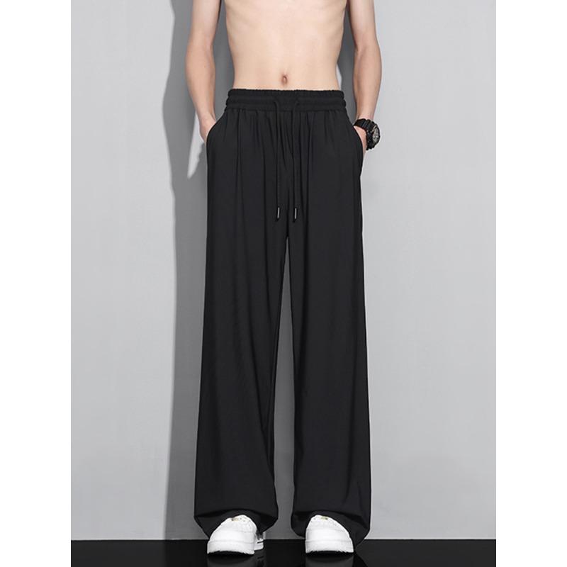 Men Summer Thin Solid Color Loose Wide Leg Straight Casual Long Pants