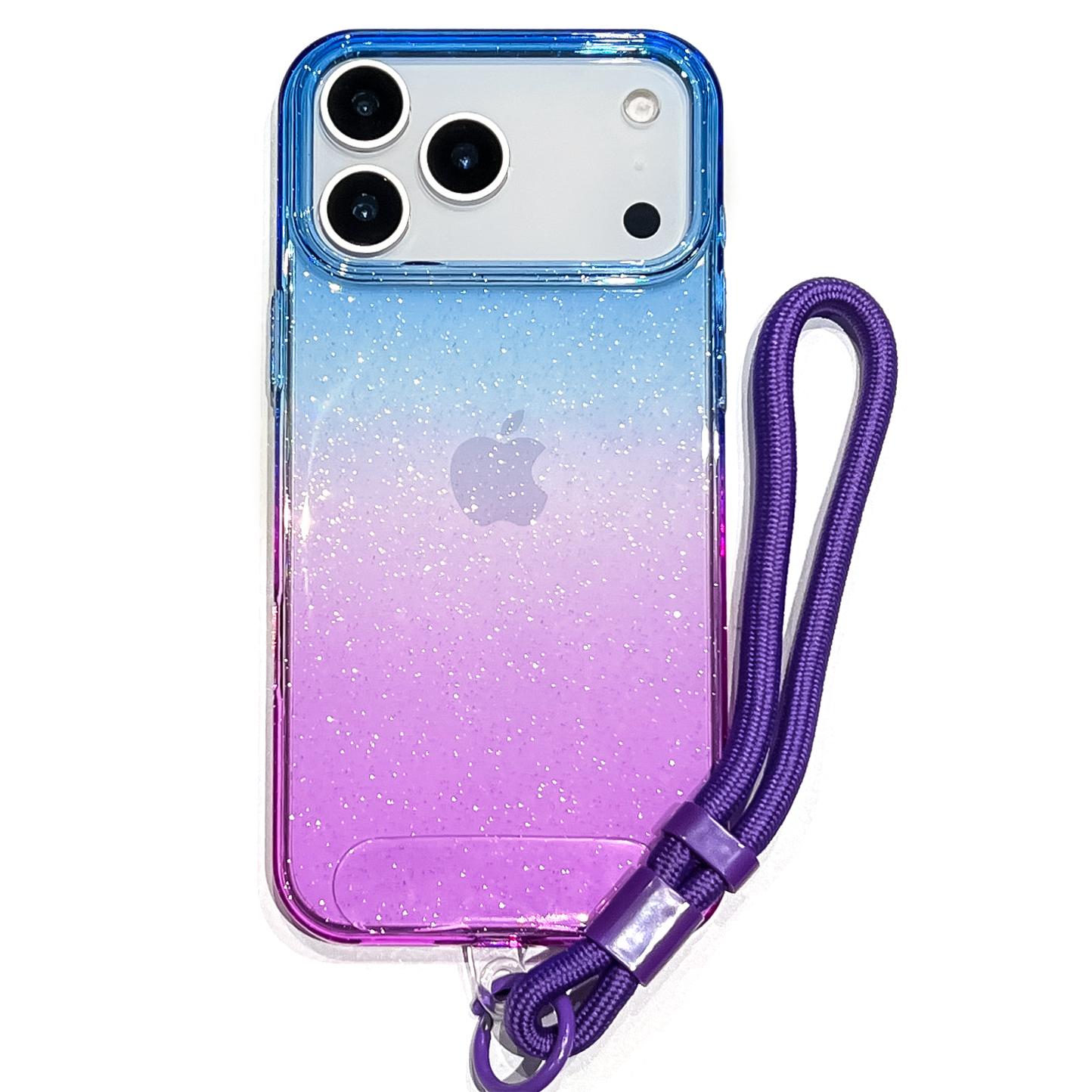 For iPhone 17 Pro Max Case Glitter Dual Color PC + TPU Clear Phone Cover with Hand Strap A