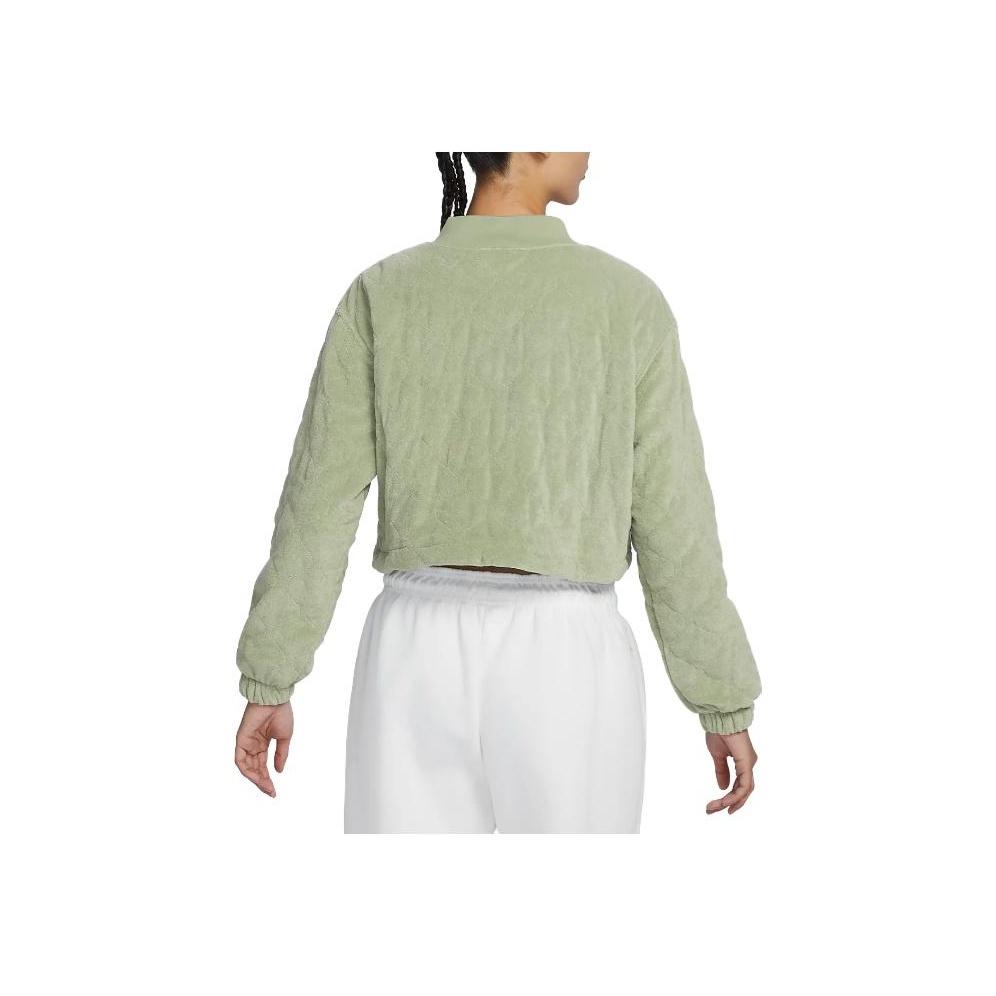 Nike Solid Color Brand Logo Zip Round Neck Long Sleeve Jacket Women Jackets Green DV7827-386
