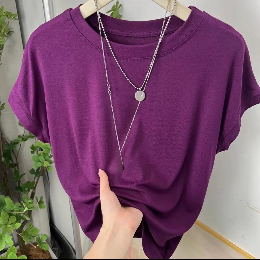 Short Sleeved T-shirt for Women Niche Solid Color Fashionable Summer Outfit Thin Top