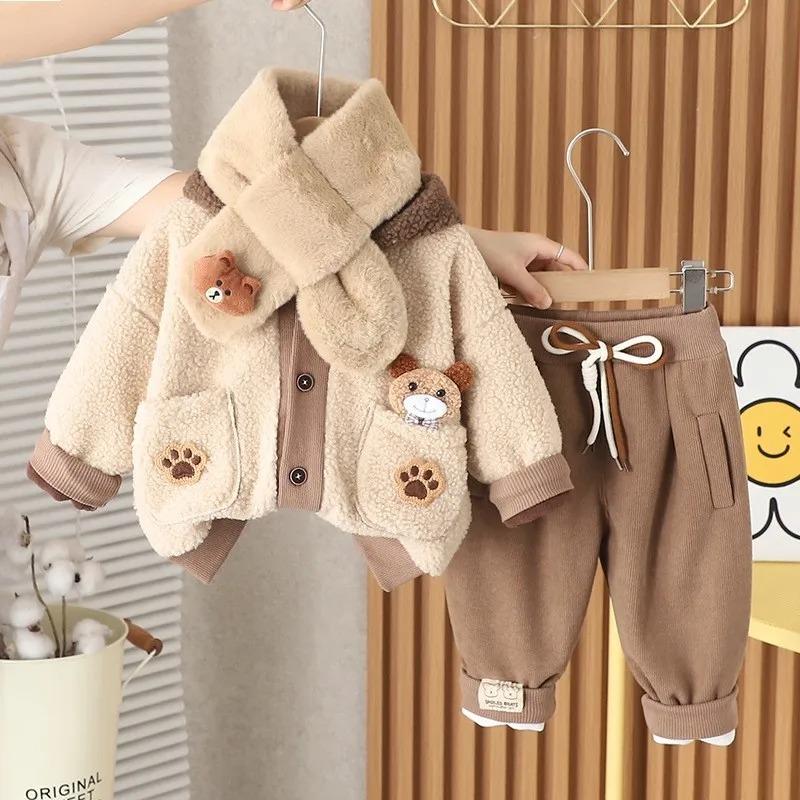 Girl Baby Clothing Set Boys Winter Fashionable Baby Children's Thick Coat Pants Two Piece Set