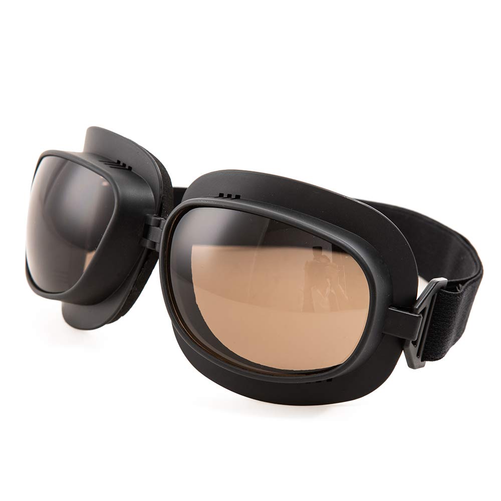 evomosa Motorcycle Goggles Vintage Pilot Goggles Retro Motocross Goggles Outdoor Eyewear Sports Glasses for Half Helmet (Black Frame, Black Lens)