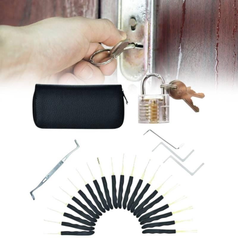 Set Lock 24pcs Pick Tools Transparent Padlock Locksmith Training Tool Padlock