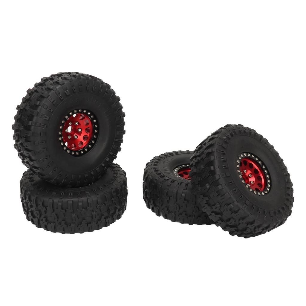 4PCS 1.9inch RC Crawler Rubber Tires 12 Hole Aluminium Alloy Wheels Hub Replacement for SCX10 1 10 Red