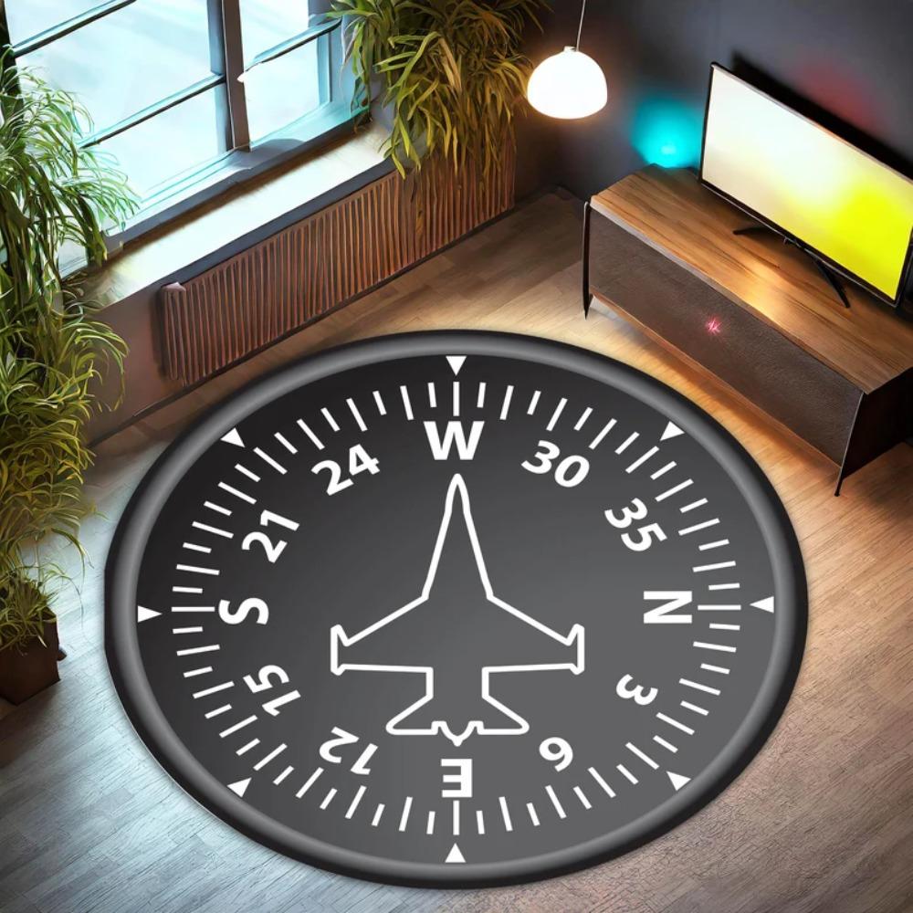 Aviation Instrument Carpet Mat Rug Aircraft Altimeter Design Home Decoration Non-slip Round Modern Decor with Flight Theme