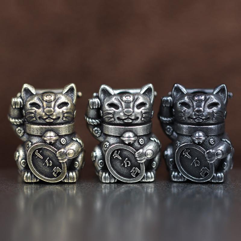 Mascot Lucky Cat Brass Knife Beads EDC DIY Paracord Woven Bracelets Lanyard Pendants Accessories Outdoor Tool Hangings Jewelry