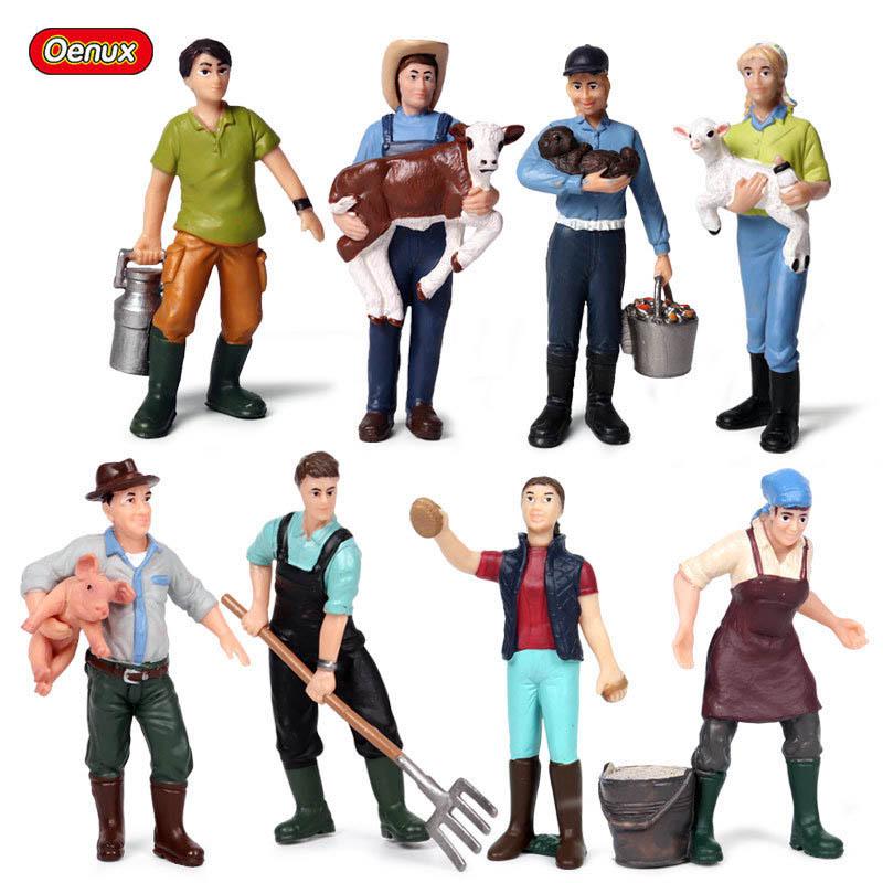 Plastic Farm Figures: Farmer, Woman, Ranch Worker, Police