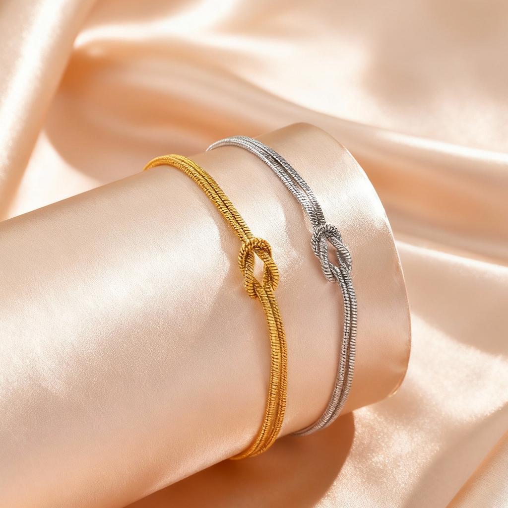 Conjunto de Pulseiras de Casal Nó de Amor da Moda, Pulseiras de Corrente Cobra Redonda de Aço Inoxidável para Mulheres Homens Joias Presente de Dia dos Namorados