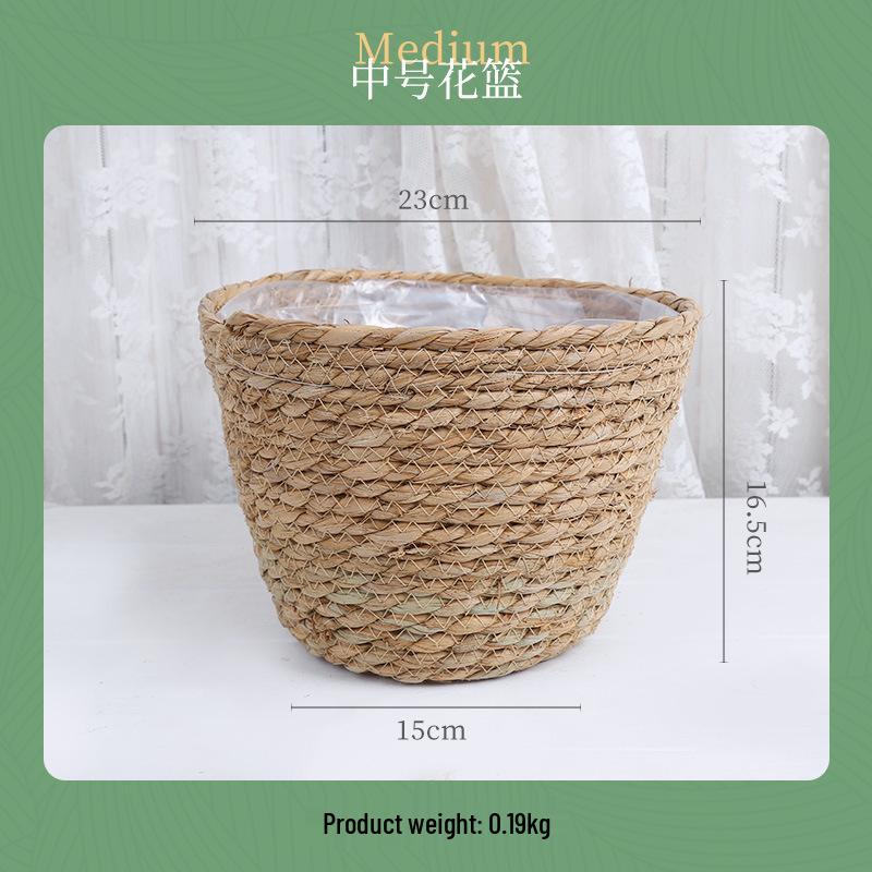 Rattan Woven Flower Basket for Home and Balcony Decor with Green Plants