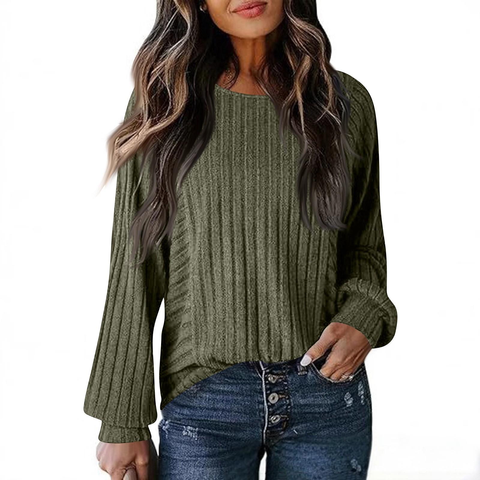 

Женская модная повседневная однотонная футболка с длинным рукавом, пуловер, топ с круглым вырезом M