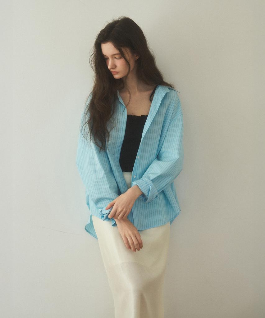 Poeteuseoul Fresh Striped Cotton Shirt_Candy Blue