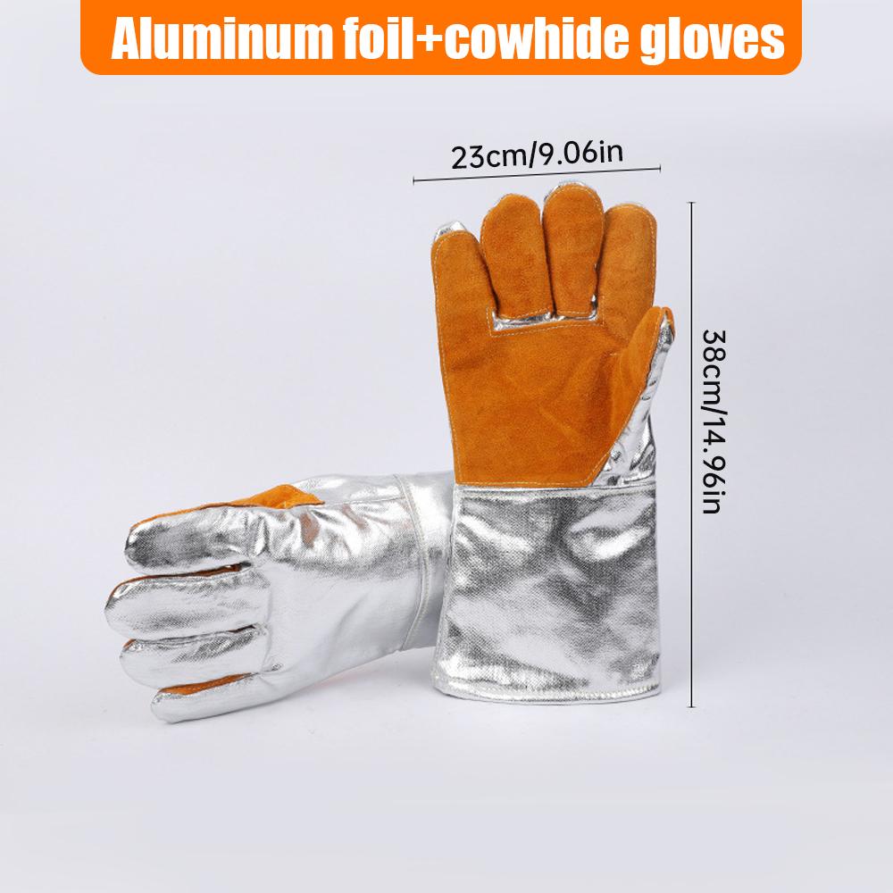 Extreme Fireproof and Heat Resistant Gloves Leather Aluminum Foil Anti-scald Gloves for Fireplace Oven Welding High-Temp Work